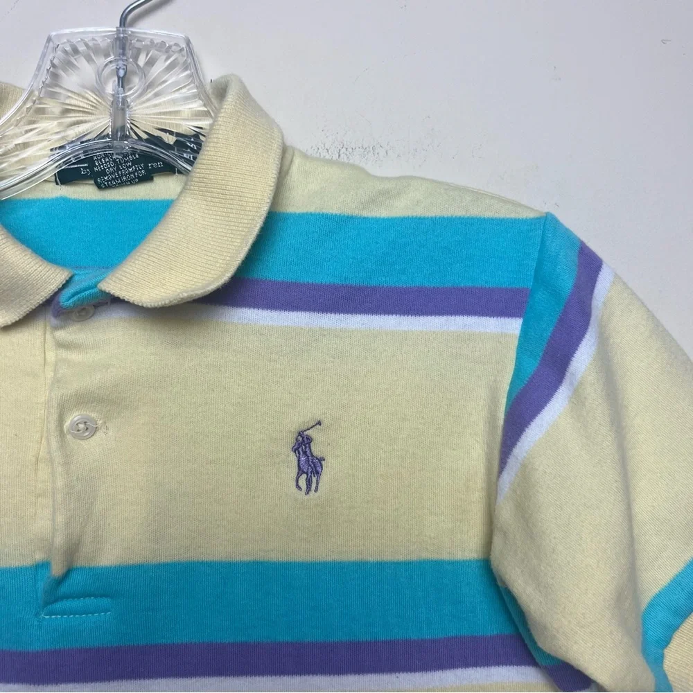 VTG Polo‎ By Ralph Lauren Shirt Youth Medium USA Cotton 80's Yellow Striped